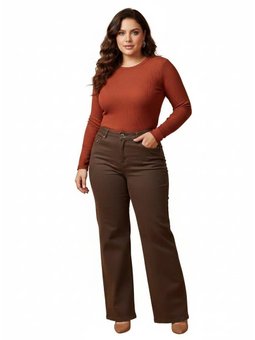 Palazzo Kesim Esnek Pamuk Kumaş Büyük Beden Pantolon Kahve