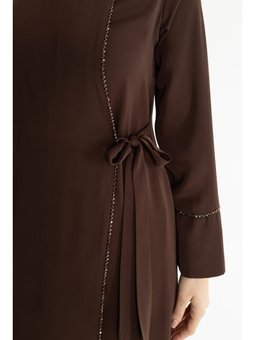 Silve Dubai İpeği Abaya Kahverengi