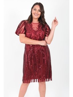 Büyük Beden Ara Boy Bordo Abiye Elbise