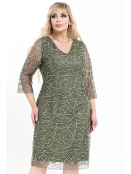 Büyük Beden Kısa Haki Abiye Elbise