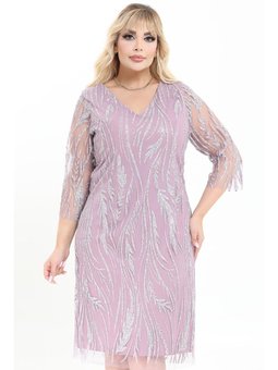 Büyük Beden Kısa Lila Abiye Elbise