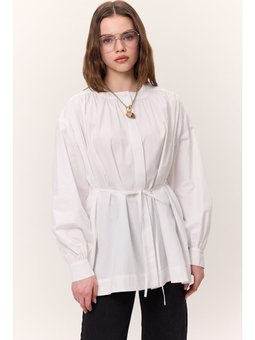 Büzgü Detaylı Geniş Ekru Gömlek
