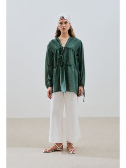 Büzgülü Bağlamalı Yeşil Bluz