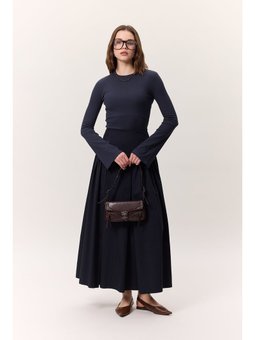 Büzgülü Gabardin Lacivert Etek