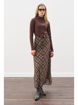 Desenli Tül Yeşil Etek Ekose