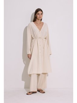 Dokulu Düğmeli Uzun Tunik Natural