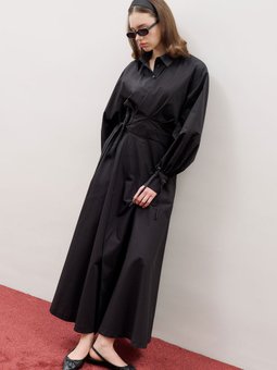 Enya Pileli Elbise Siyah Gömlek