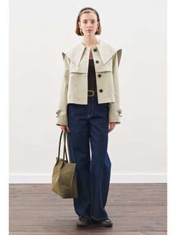 Geniş Yaka Gabardin Soft Yeşil Ceket