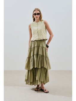 Katlı Boho Vual Çağla Etek