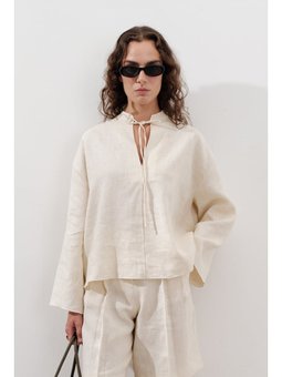 Keten Bağlamalı Vanilya Bluz