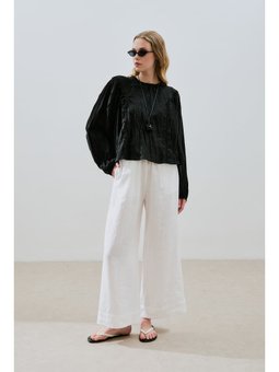 Keten Crush Efektli Siyah Bluz