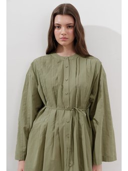 Nervürlü Geniş Kollu Çağla Tunik