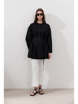 Nervürlü Geniş Kollu Siyah Tunik