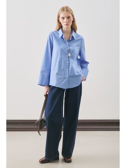 Oversıze Çizgili Gömlek Mavi Çizgi