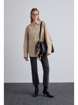 Pile Detaylı Oversıze Camel Gömlek