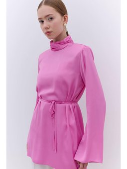Saten Geniş Kol Pembe Tunik