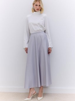 Saten Kloş Abiye Etek Gümüş