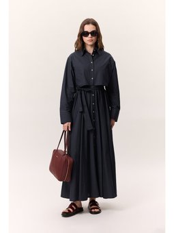 Trenç Tarz Lacivert Gömlek Elbise