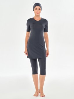 Antrasit Walt Büyük Beden Kısa Kollu Havuz Mayo