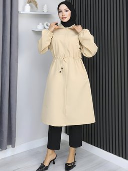 Bej Gizli Patlı Trençkot