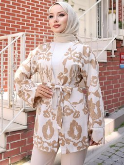 Camel Etnik Desen Kimono