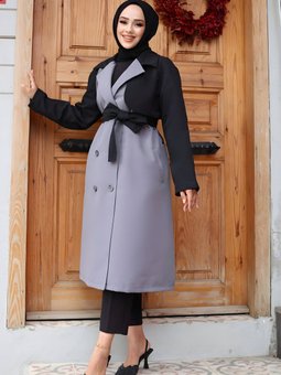 Gri Kolu Garnili Trençkot