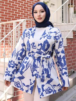 İndigo Etnik Desen Kimono