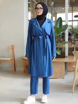 İndigo İkili Ay Parça Detaylı Takım