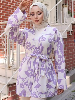 Lila Etnik Desen Kimono