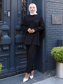 Siyah İkili Pelerin Detaylı Takım