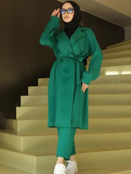 Yeşil İkili Ay Parça Detaylı Takım