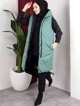 Yeşil Şişme Çift Taraflı Kapüşonlu Yelek