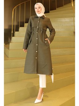 Düğmeli Beli Bağcıklı Kapitone Haki Kap