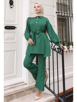 Yırtmaçlı Zümrüt Yeşili Takım