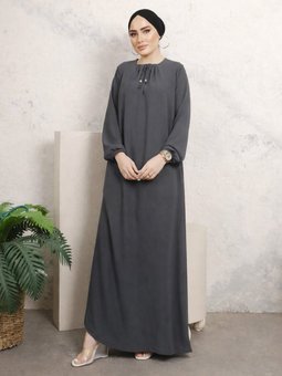 Büyük Beden Lastikli Yaka Salaş Gri Elbise