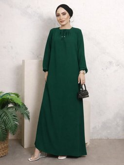 Büyük Beden Lastikli Yaka Salaş Zümrüt Yeşili Elbise