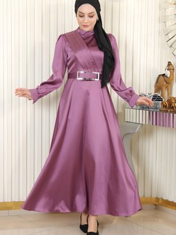 Gül Kurusu Drapeli Saten Abiye Elbise