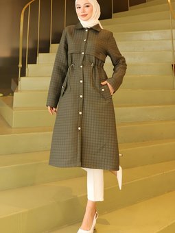 Haki Kapitone Beli Bağcıklı Kap