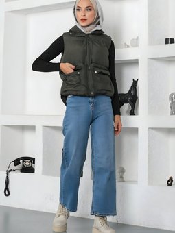 Haki Şişme Kapüşonlu Yelek