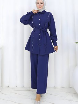 İndigo İkili İncili Kuşaklı Takım