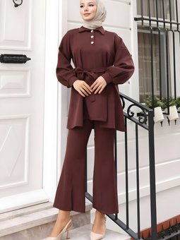 Kahverengi İkili Yırtmaçlı Takım