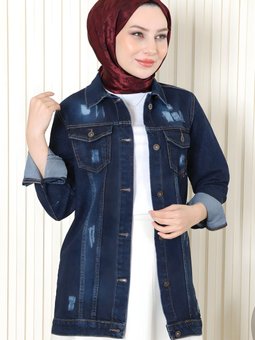 Koyu Mavi Düğmeli Kot Ceket