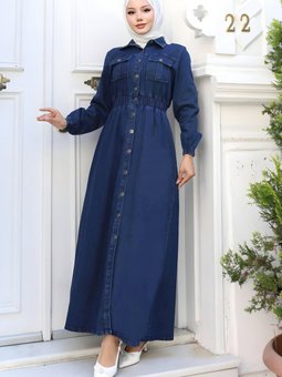 Koyu Mavi Kot Beli Lastikli Ferace