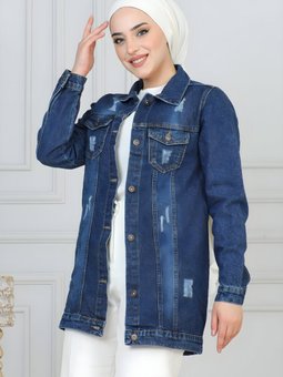 Koyu Mavi Kot Cebi Lazer Detaylı Ceket