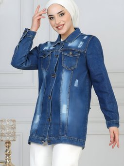 Koyu Mavi Kot Düğmeli Ceket