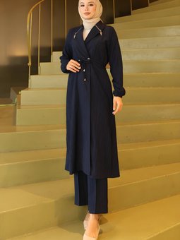 Lacivert İkili Yakası Fermuar Detaylı Takım