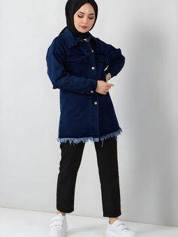 Lacivert Kot Püskül Detaylı Ceket