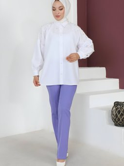 Lila Çizgi Detaylı Pantolon