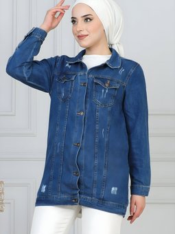 Mavi Kot Lazer Detaylı Ceket