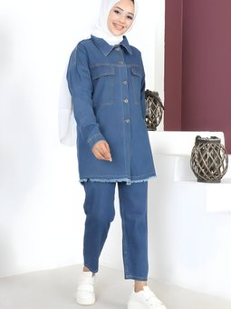 Mavi Kot Püskül Detaylı Ceket